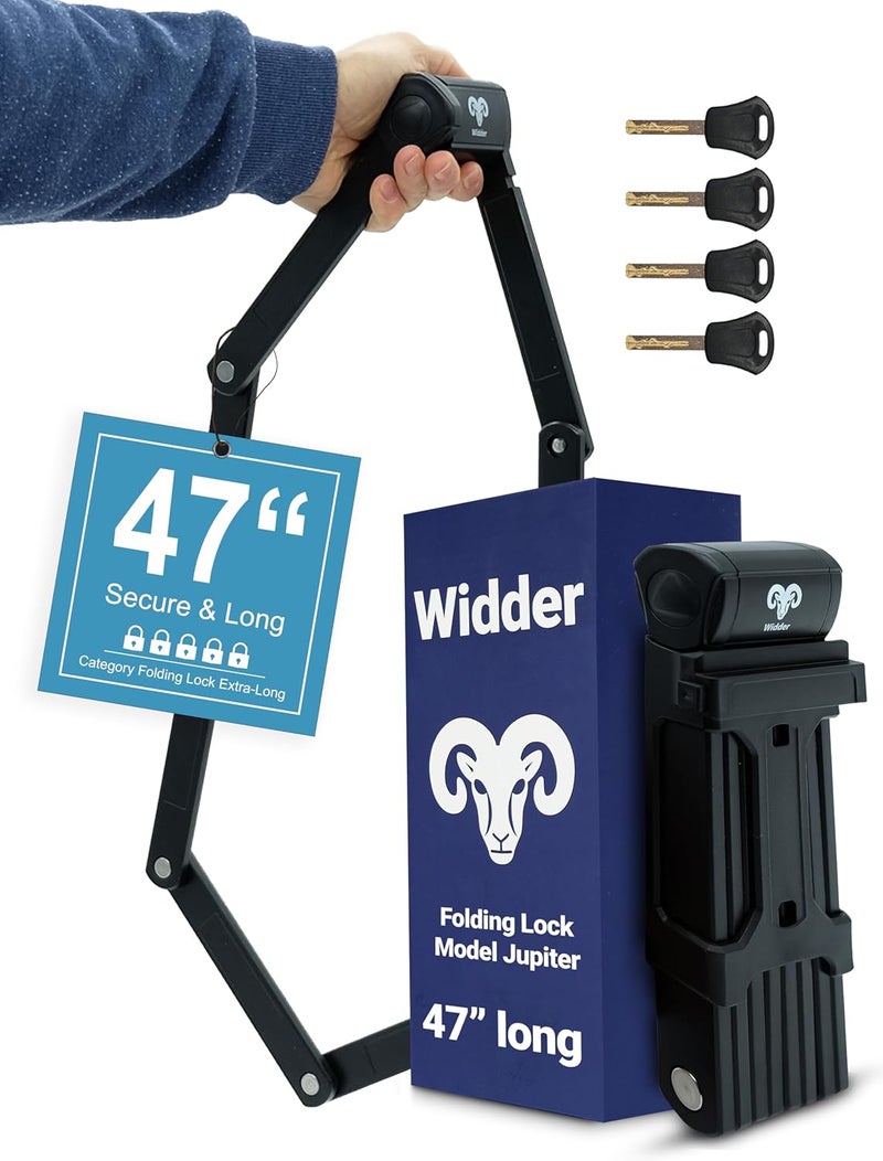 Widder Very Long [47"] Security Folding Lock - Foldable Bicycle Lock with 4 Keys & Frame Mount Bracket, no Rattling - Ideal for Ebike & E Scooter with Key - Image 1
